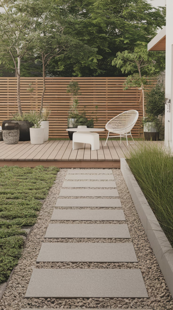 Jardin avec gravier sans entretien