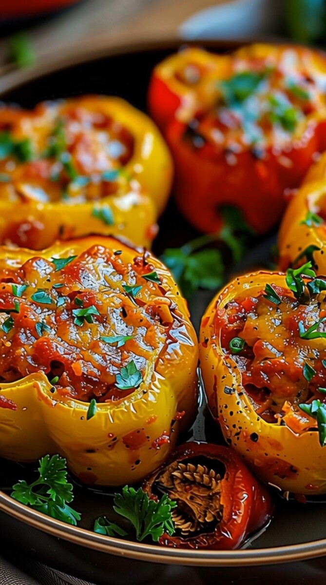 plat coloré poivrons farcis