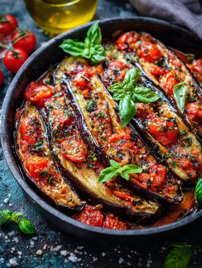 Plat aubergine farcie méditerranéen