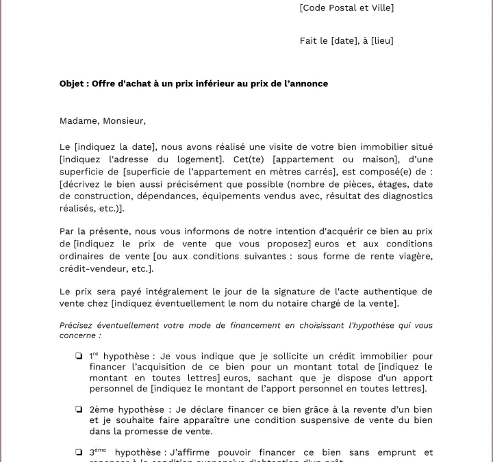 Exemple d’offre d’achat immobilier : modèles pratiques et conseils pour réussir