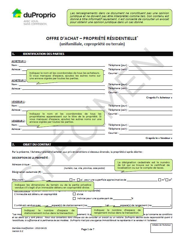 exemple offre d'achat immobilier