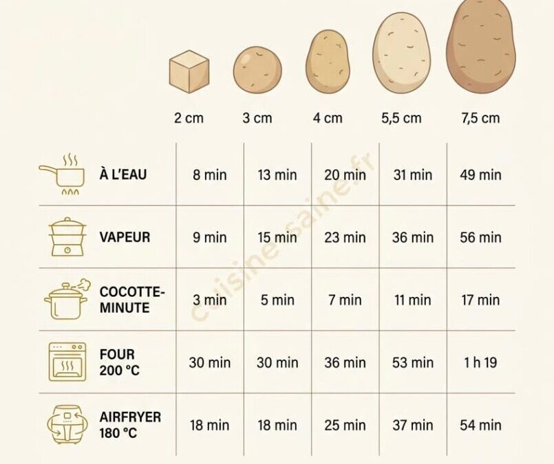 Temps cuisson pomme de terre : usages, tenue et saveur